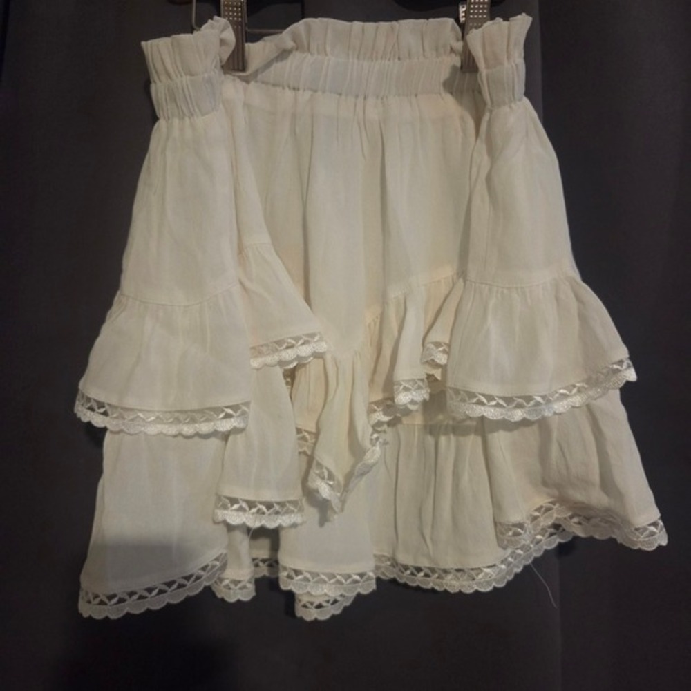 MioU Muse Ruffled Tiered Lace Trim Mini Skirt, Women's Small, Beach Vacation
